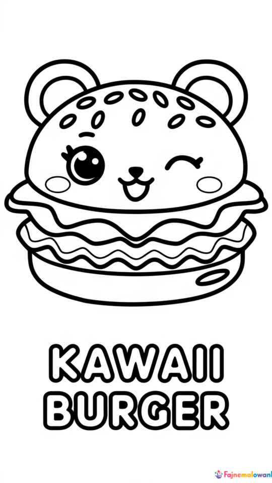 Kolorowanka Kawaii Burger dla Dzieci do Druku i Kolorowania