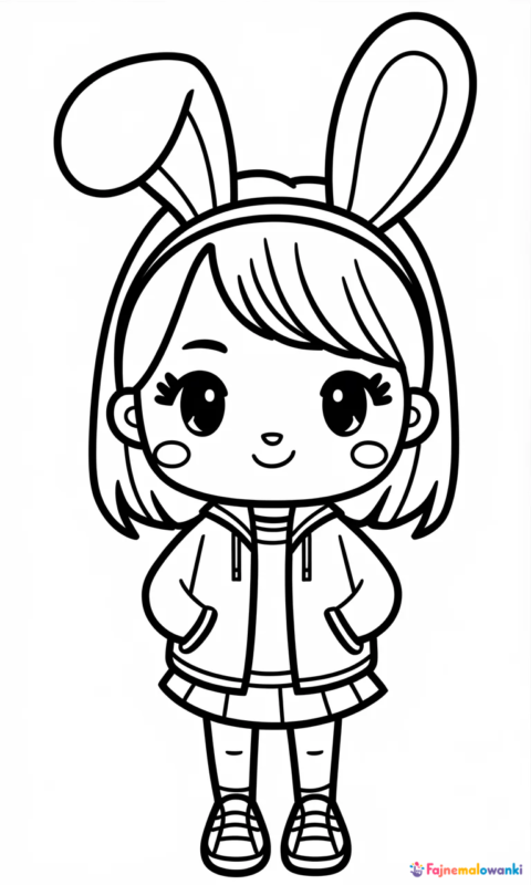 Kolorowanka dla dzieci przedstawiająca uroczą postać w króliczych uszach