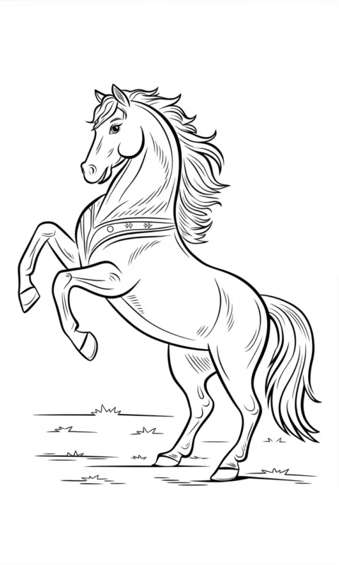 kolorowanka dla dzieci przedstawiająca wspinającego się konia z rozwianą grzywą do wydruku - kolorowanki merida waleczna