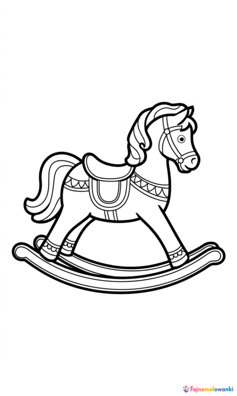 kolorowanka dla dzieci przedstawiająca tradycyjnego konika na biegunach