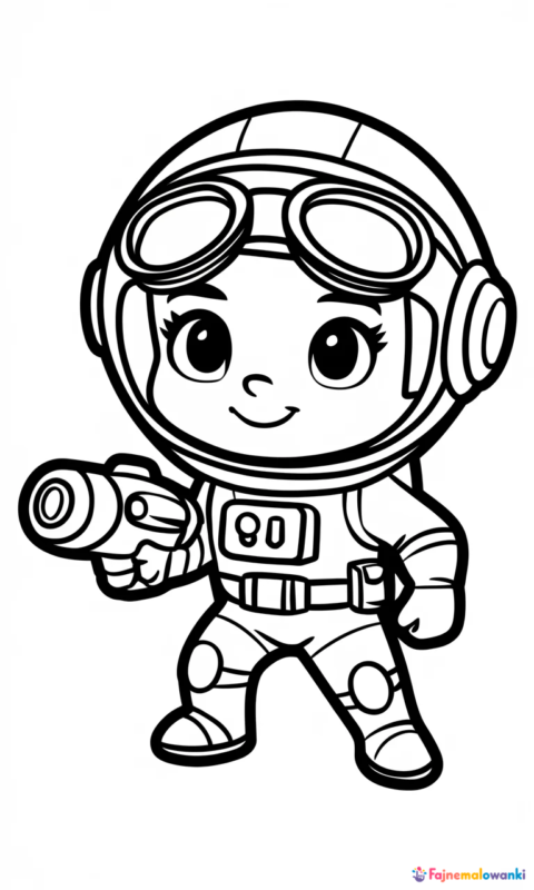 kolorowanka dla dzieci przedstawiająca kosmicznego bohatera w kombinezonie i hełmie