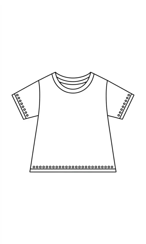 kolorowanka dla dzieci przedstawiająca prosty t-shirt z krótkim rękawem do pokolorowania i ozdobienia - kolorowanki ubrania