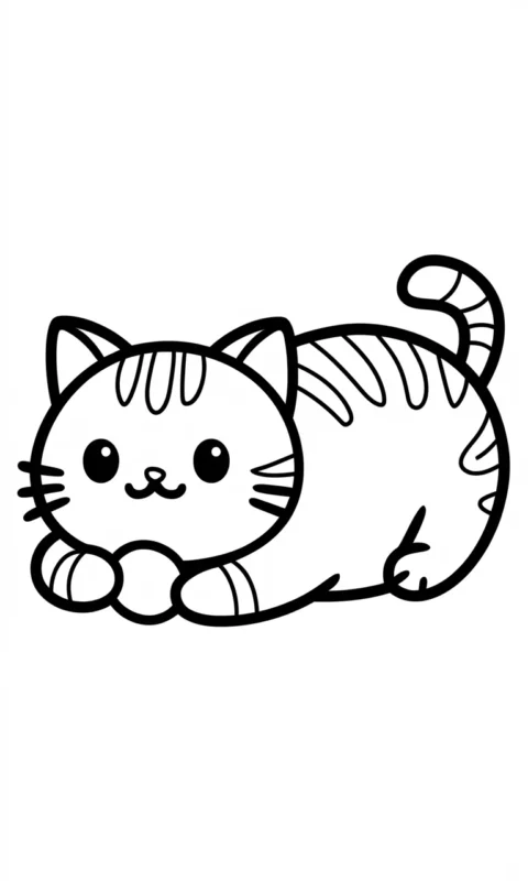 Kolorowanka dla dzieci z uroczym kotem w stylu kawaii