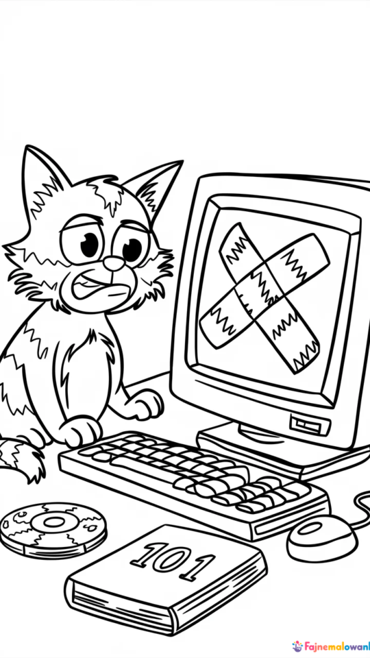 Kolorowanka Garfield przy komputerze dla dzieci do druku