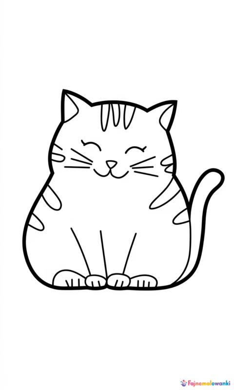 kolorowanka dla dzieci z uroczym kotem siedzącym w zabawnej pozie