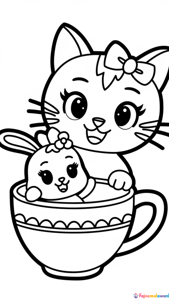 Kolorowanka Hello Kitty z króliczkiem do druku dla dzieci