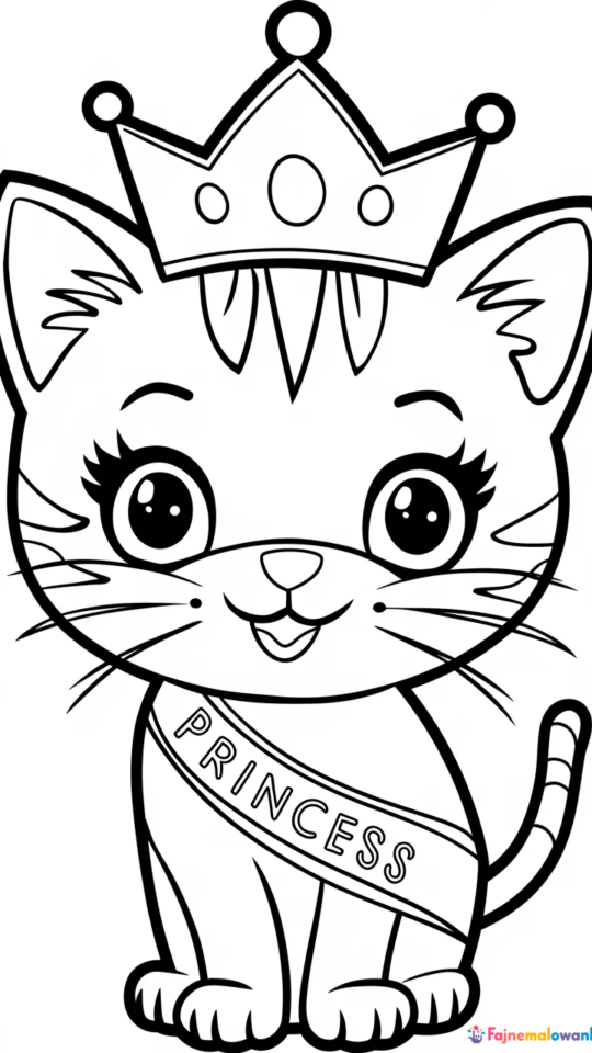 Kolorowanka Hello Kitty jako Księżniczka dla Dzieci