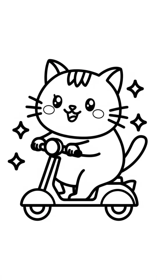 Pusheen na skuterze – Kolorowanka dla dzieci do druku