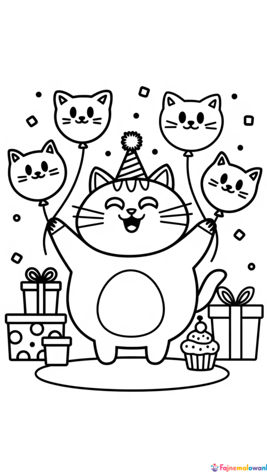 Kolorowanka Pusheen na Urodziny – Darmowe Wzory do Druku