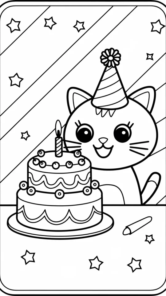 Kolorowanka Pusheen z Tortem Urodzinowym do Druku