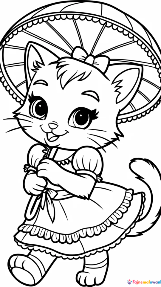 Kolorowanka Hello Kitty z parasolem do druku dla dzieci