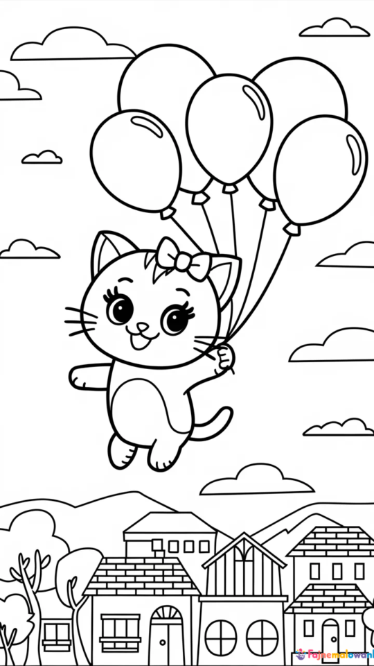 Kolorowanka Hello Kitty z balonikami do druku dla dzieci