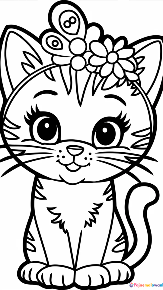Kolorowanka do druku: Hello Kitty z biedronką na głowie