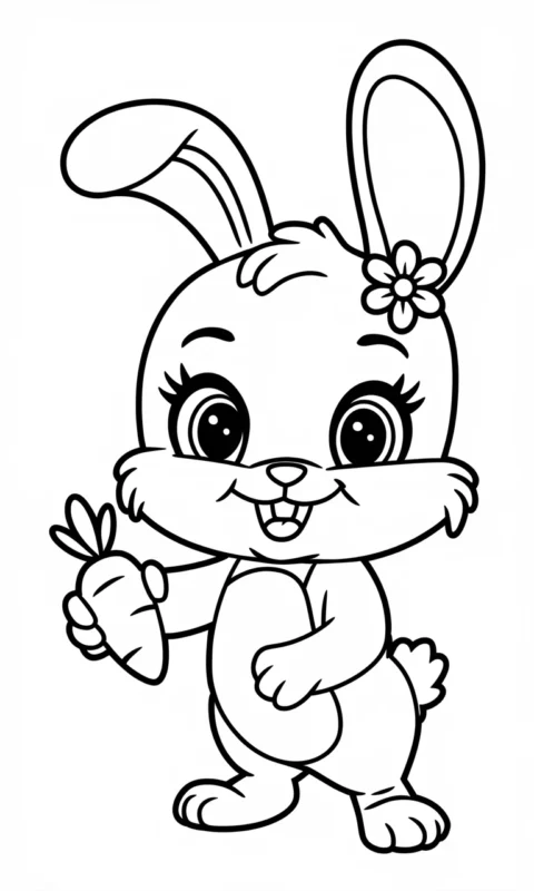 Kolorowanka dla dzieci przedstawiająca uroczego króliczka z marchewką