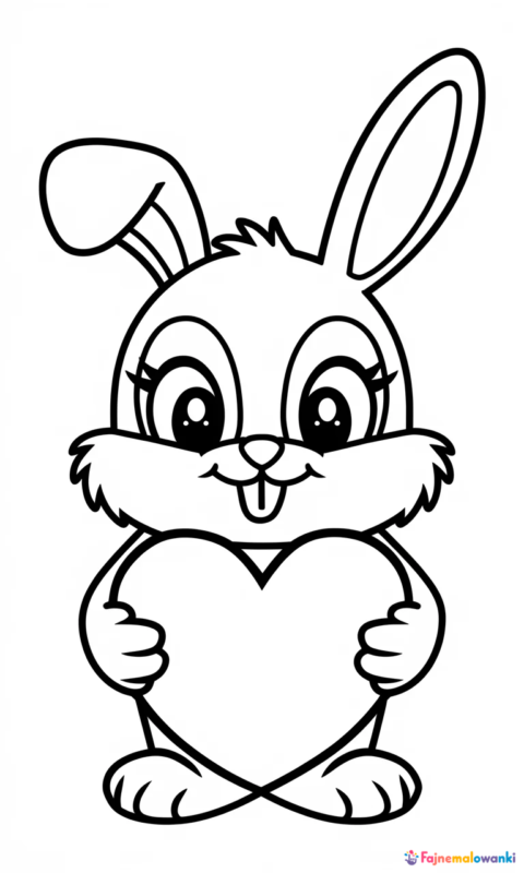 kolorowanka dla dzieci z króliczkiem trzymającym serce