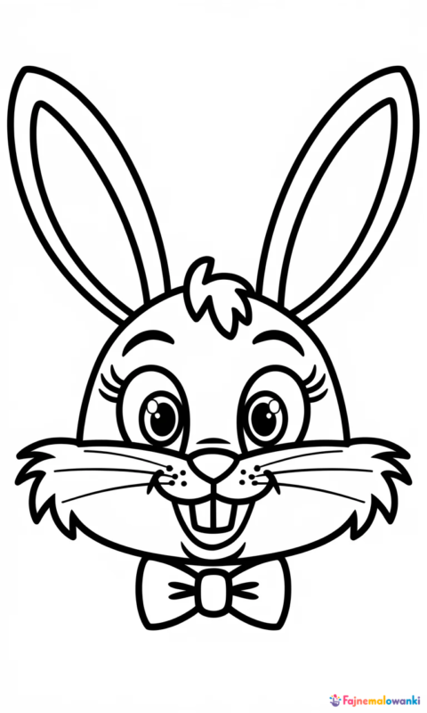 kolorowanka dla dzieci z uroczym królikiem w muszce