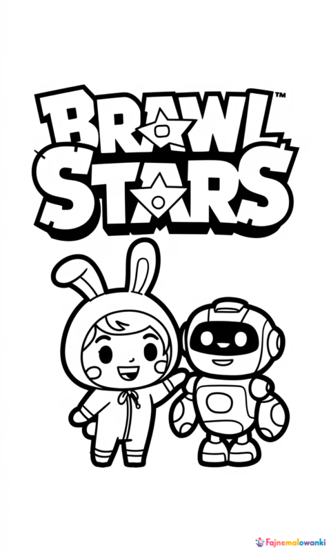 Kolorowanka dla dzieci z postacią w stroju królika i robotem