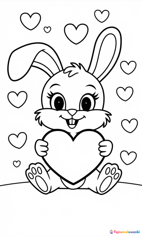 Kolorowanka dla dzieci z uroczym królikiem trzymającym serce