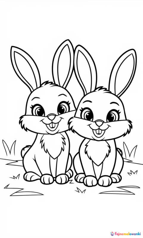 kolorowanka dla dzieci z dwoma uroczymi królikami leśnymi do pokolorowania