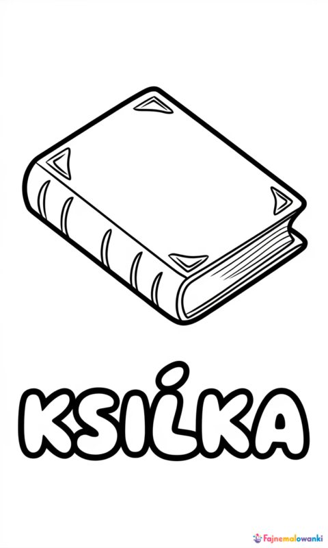 Kolorowanka dla dzieci przedstawiająca książkę w twardej oprawie z napisem do pokolorowania - kolorowanki litera k