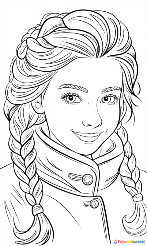 kolorowanka dla dzieci z portretem młodej księżniczki w zimowej pelerynie