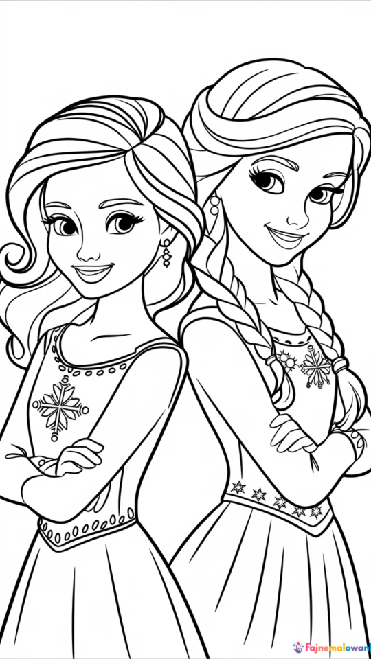 Kolorowanka Kraina Lodu: Anna i Elsa do druku dla dzieci