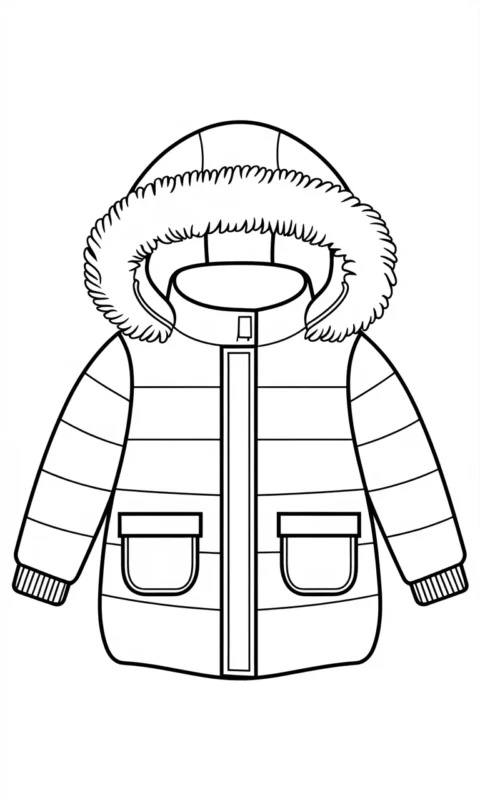 kolorowanka zimowa kurtka puchowa dla dzieci do pokolorowania