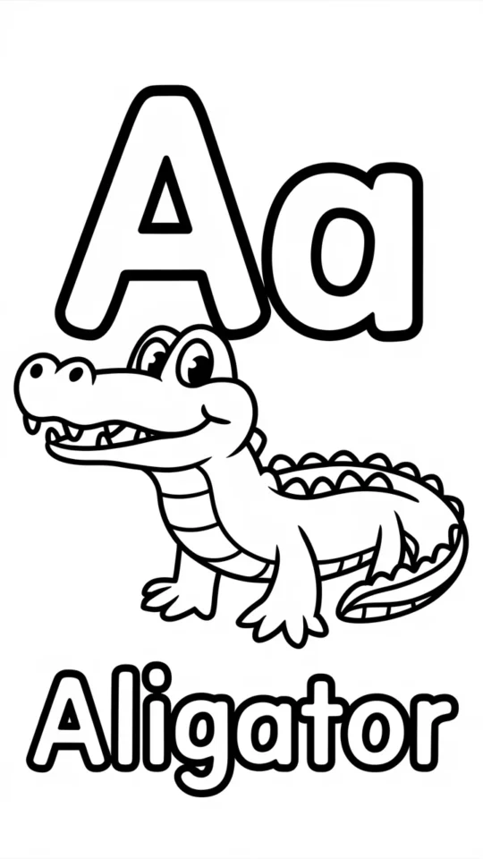 Kolorowanka z literą A: Aligator do druku dla dzieci