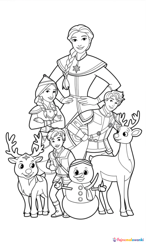 kolorowanka dla dzieci z magicznymi postaciami - królowa śniegu
