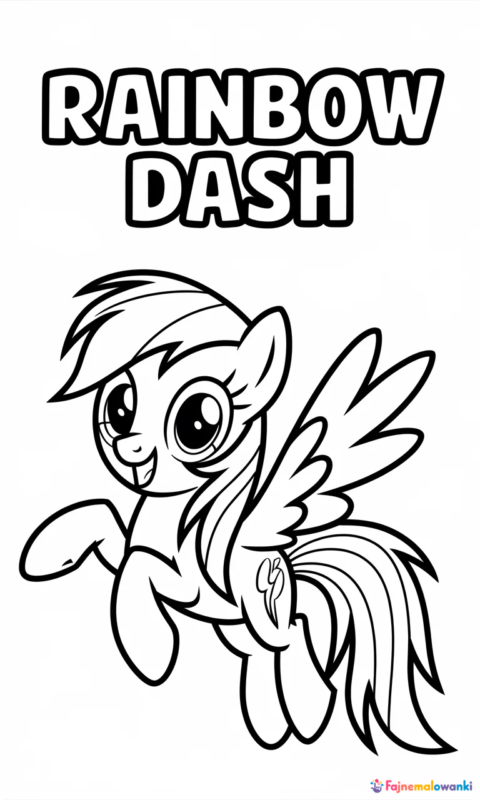 Kolorowanka magicznego kucyka ze skrzydłami i gwiazdkami do pokolorowania dla dzieci - kolorowanki my little pony