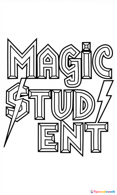 kolorowanka dla dzieci przedstawiająca napis o tematyce magicznej do pokolorowania w stylu fantasy - kolorowanki harry potter