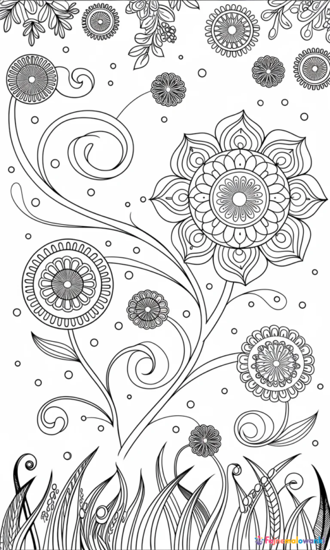 kolorowanka dla dzieci z magicznym ogrodem