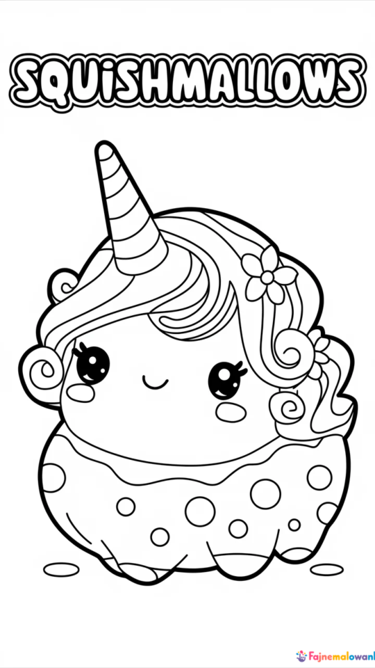 Kolorowanka Squishmallows: Uroczy Jednorożec do Druku