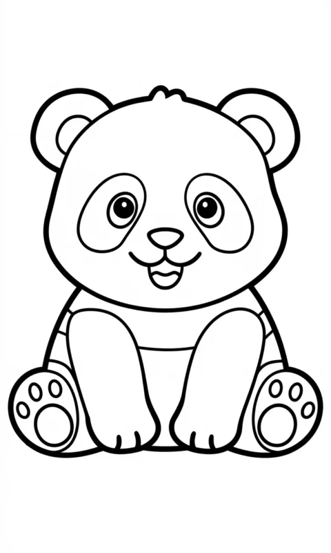 Kolorowanka dla dzieci przedstawiająca uroczą małą pandę w pozycji siedzącej