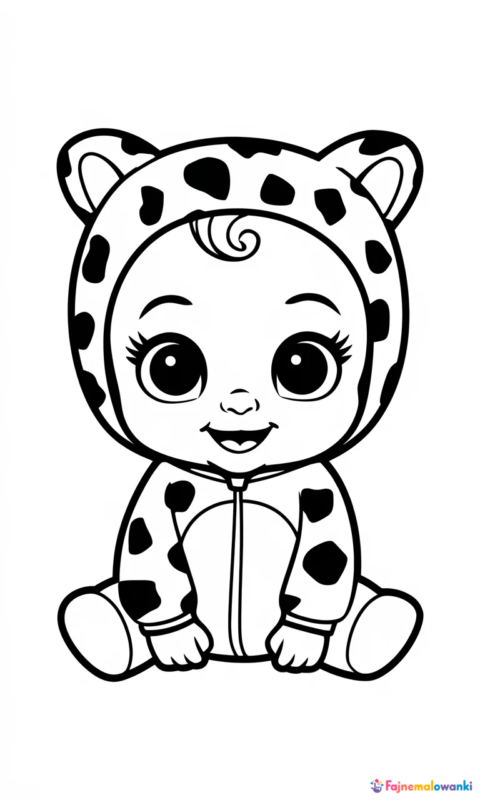 Kolorowanka dla dzieci z uroczym niemowlakiem w kropkowanym ubranku