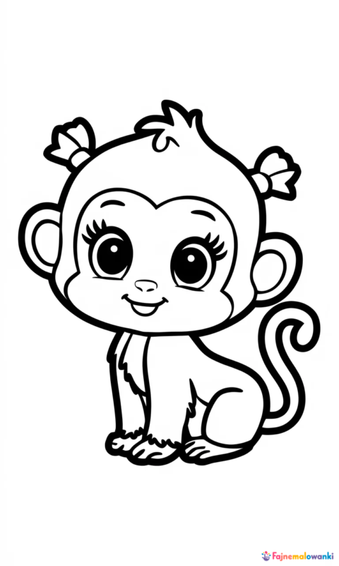 kolorowanka dla dzieci przedstawiająca uroczą małpkę z kokardkami do pokolorowania