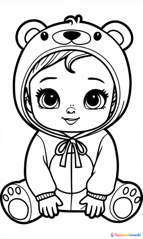 kolorowanka dla dzieci z uroczym maluchem w stroju misia do pokolorowania