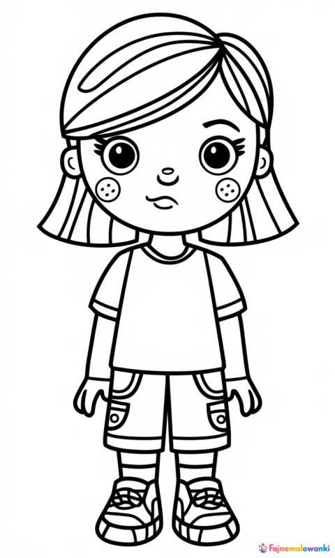 Kolorowanka dla dzieci przedstawiająca postać małego chłopca w koszulce i krótkich spodenkach do pokolorowania - toca life world kolorowanki