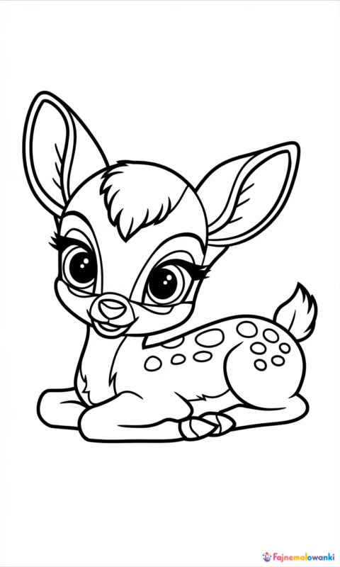 kolorowanka dla dzieci z uroczym jelonkiem leżącym w spokojnej pozie