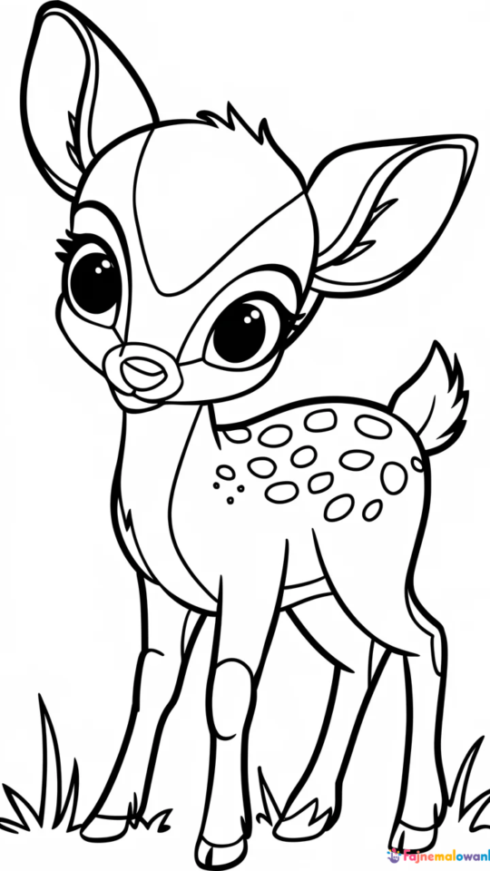 Kolorowanka do druku: Bambi i przyjaciele w lesie