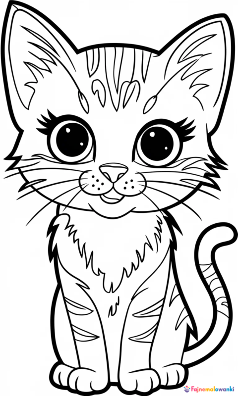 kolorowanka dla dzieci przedstawiająca uroczego kotka z dużymi oczami do pokolorowania - kolorowanki koty