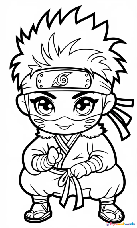 kolorowanka dla dzieci z małym ninja w stylu chibi