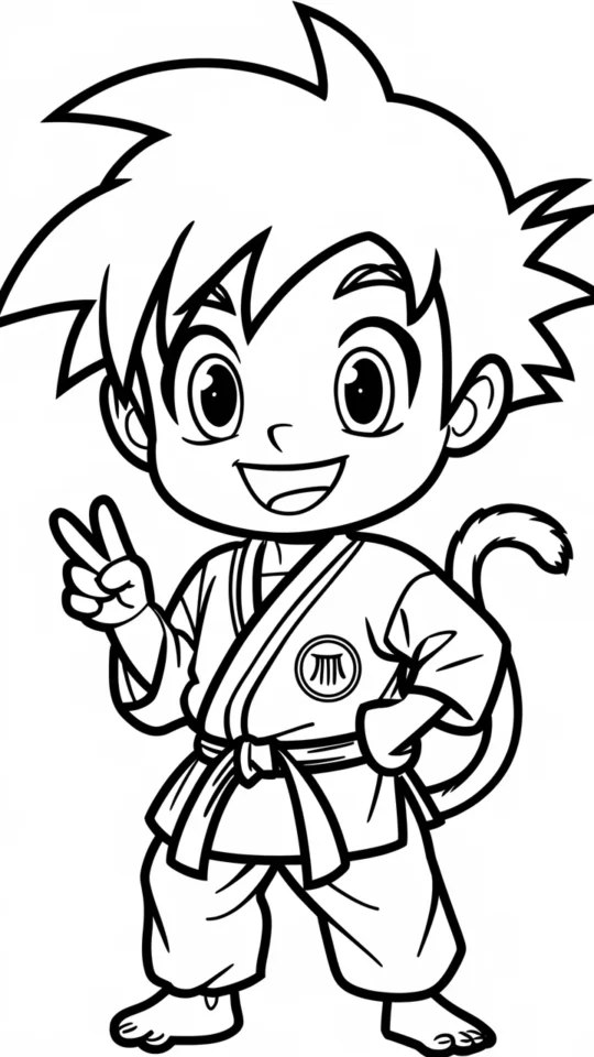 Kolorowanka do druku: Goku z Dragon Ball dla dzieci