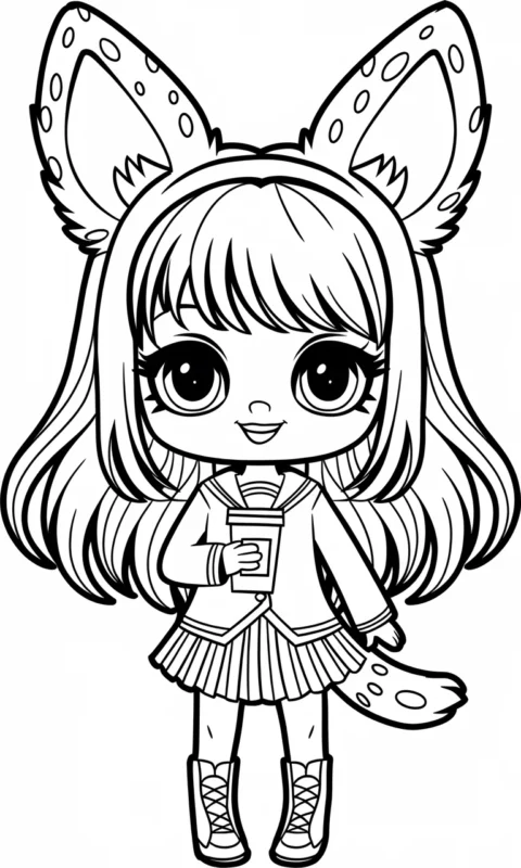 kolorowanka manga dziewczynka w szkolnym mundurku z uszkami