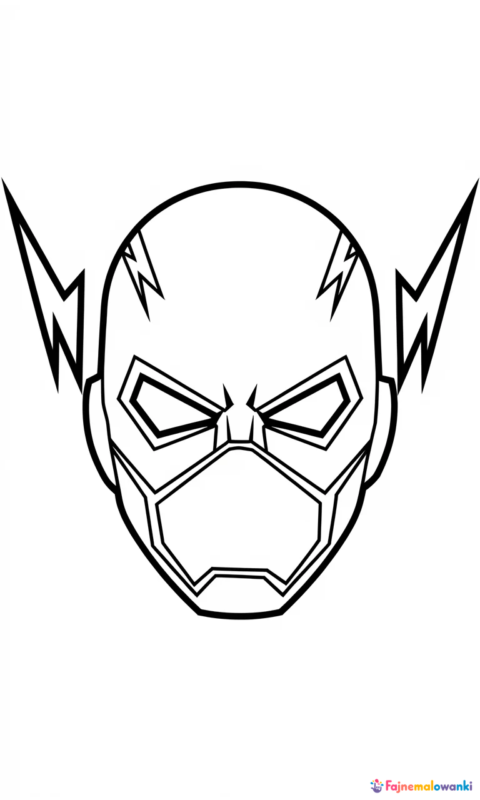 kolorowanka dla dzieci przedstawiająca maskę superbohatera z motywem błyskawic do wydruku - kolorowanki flash