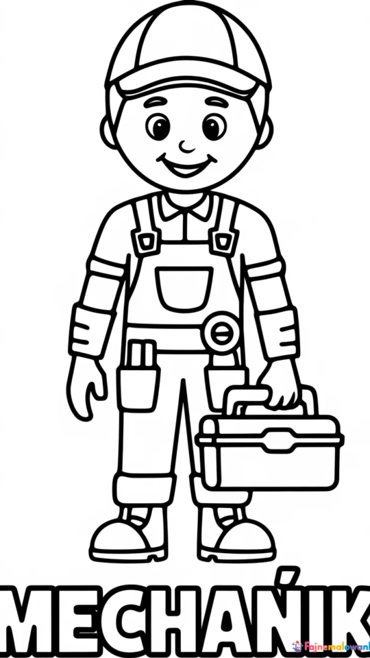 Kolorowanka dla dzieci: Zawody – Mechanik przy pracy