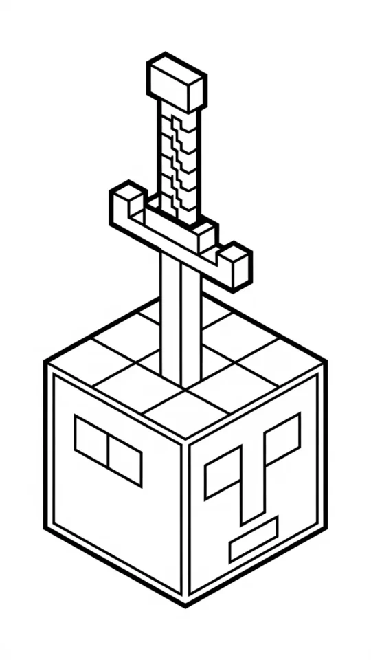 Kolorowanka do druku: Miecz z Minecraft dla dzieci