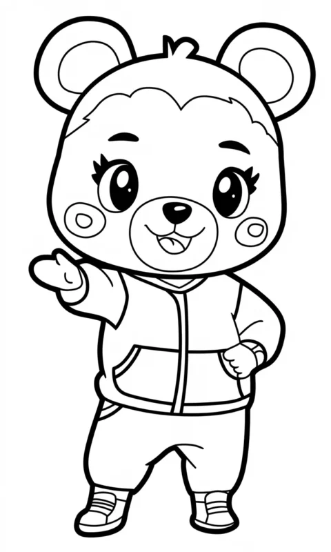 kolorowanka dla dzieci z wesołym misiem w ubraniu