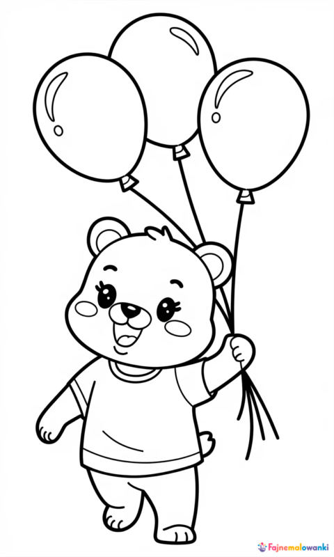 kolorowanka dla dzieci z radosnym misiem trzymającym balony