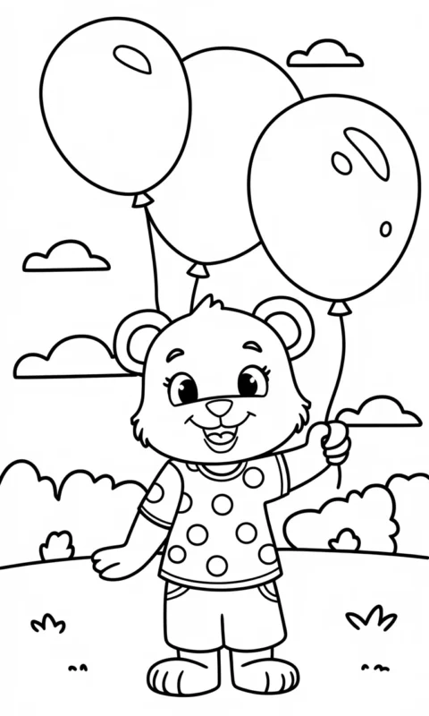 kolorowanka dla dzieci z uroczym misiem trzymającym balony